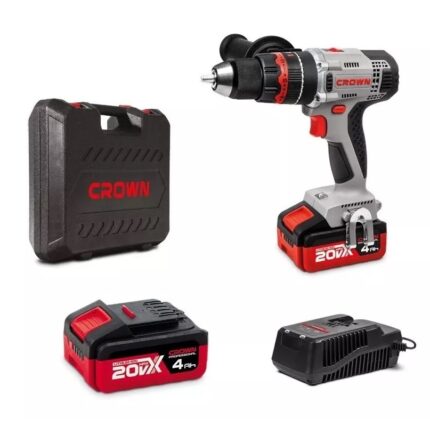 Taladro atornillador percutor Crown 20v con 2 baterias